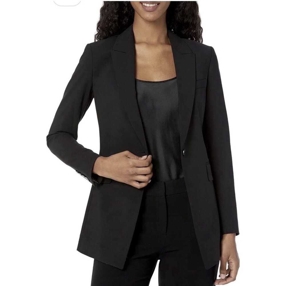 Theory Etiennette B Modern Crepe Blazer Black Women's Sz 12 One Button EUC
